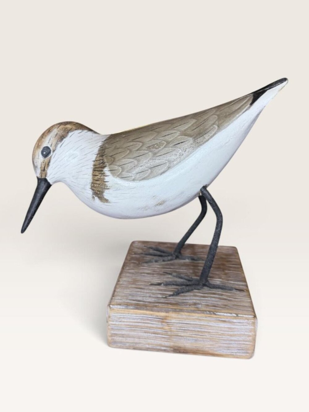Handmade Sandpiper Wooden Bird Decor 7in Hand Painted Coastal Beach Art